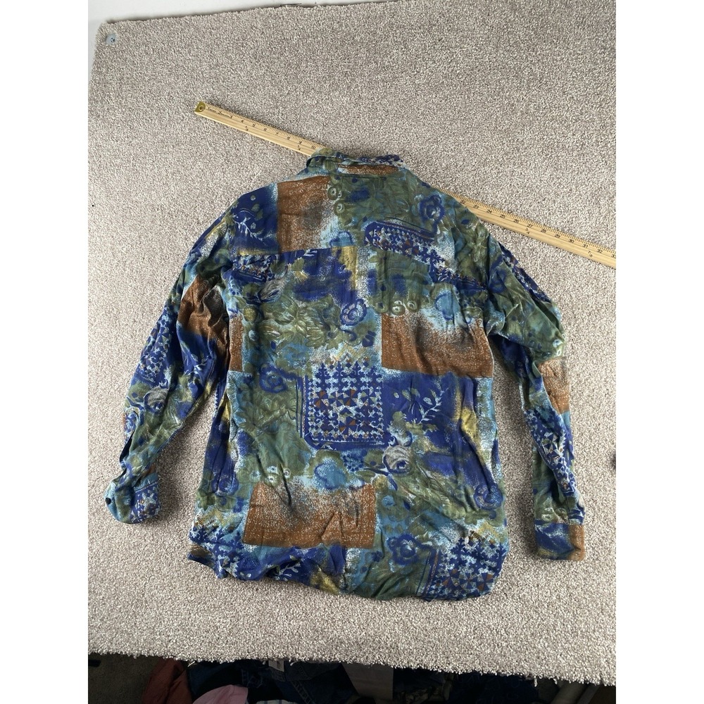 Vintage Shah Safari Shirt Men M Tribal Geometric Aztec Button Up Floral Loud Y2K - Picture 8 of 8